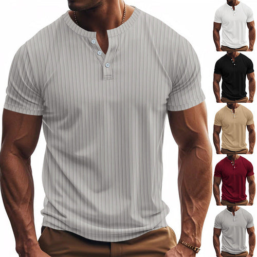 Herren Kurzarm Henley-Shirt mit Streifenmuster und praktischen Knöpfen
