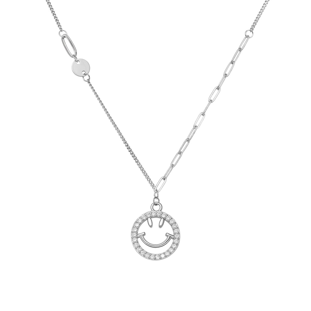 Damen Halskette mit verspieltem Smiley-Anhänger und funkelnden Zirkonia Shop Nory