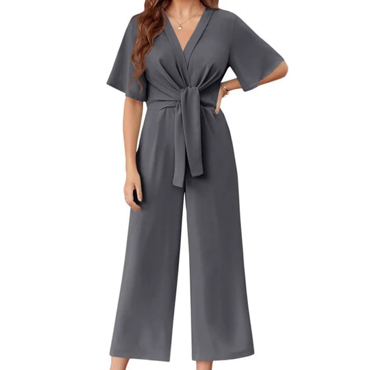Damen Jumpsuit mit Taillenknoten und weitem Bein
