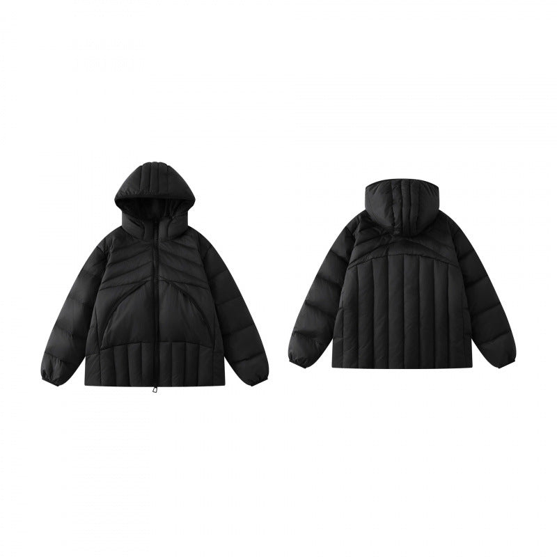 Unisex Kurz geschnittene wattierte Kapuzenjacke im Boxy-Pufferstil mit geometrischer Steppung Shop Nory