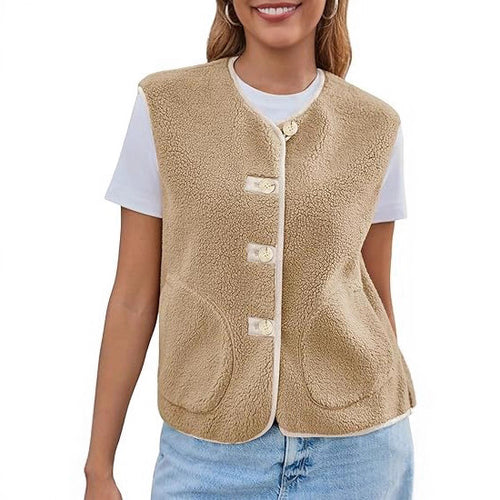 Damen Teddy-Fleeceweste mit Knopfleiste und Eingrifftaschen Shop Nory