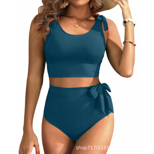 Damen Hochtailliertes Bikini-Set mit knotenverziertem Oberteil