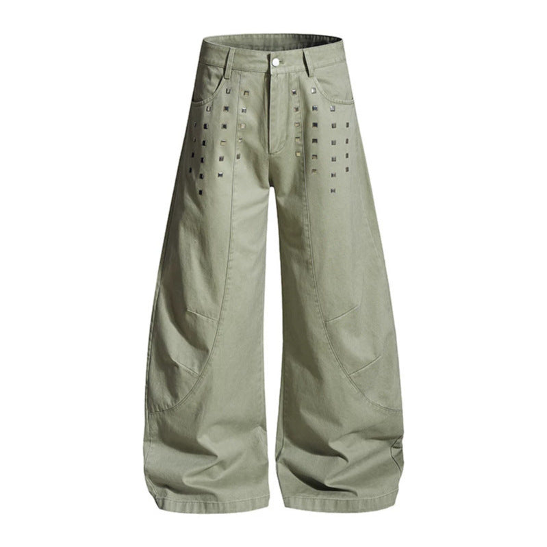 Damen Weite Culotte-Cargohose mit hohem Bund und Metallnieten, tiefer Schritt und aufgesetzten Taschen Shop Nory