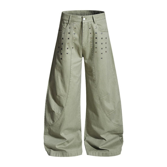 Damen Weite Culotte-Cargohose mit hohem Bund und Metallnieten, tiefer Schritt und aufgesetzten Taschen Shop Nory