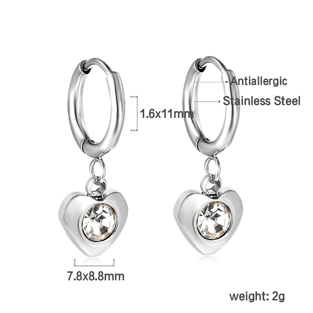 Damen Hängende Ohrringe mit herzförmigem Kristallanhänger aus antiallergischem Edelstahl Shop Nory