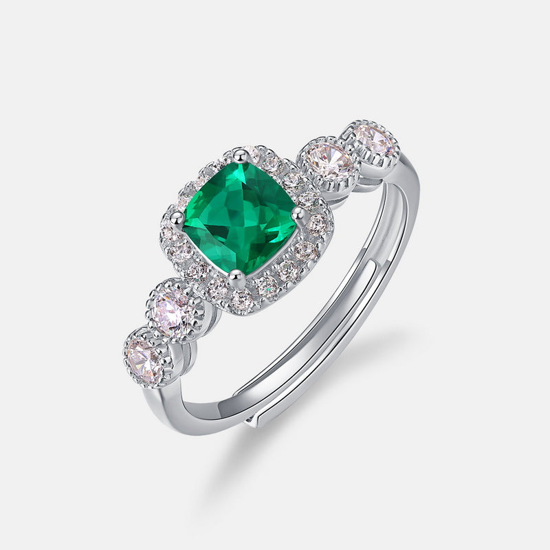Oval synthetischer Edelstein Halo Sterlingsilber verstellbarer Stapel-Cocktailring