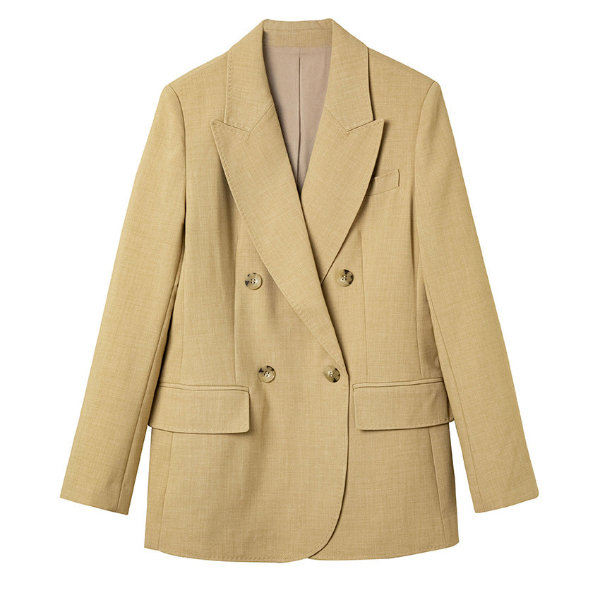 Damen Doppelreihiger strukturierter Blazer mit markantem Revers und Pattentaschen Shop Nory