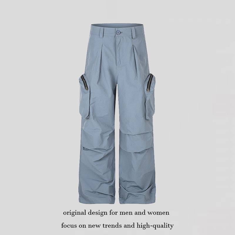 Damen weit geschnittene Cargo-Palazzo-Hose mit hoher Taille, Reißverschluss‑Taschen und Lagenpaneelen Shop Nory