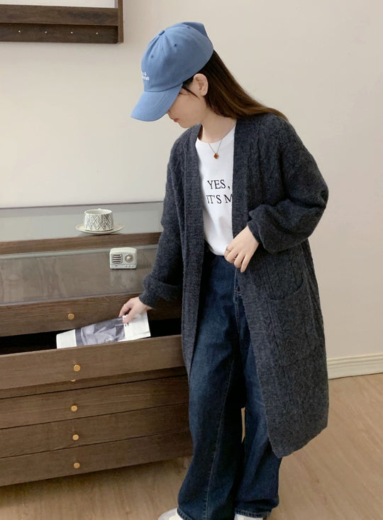 Damen Strickmantel mit Zopfmuster Shop Nory