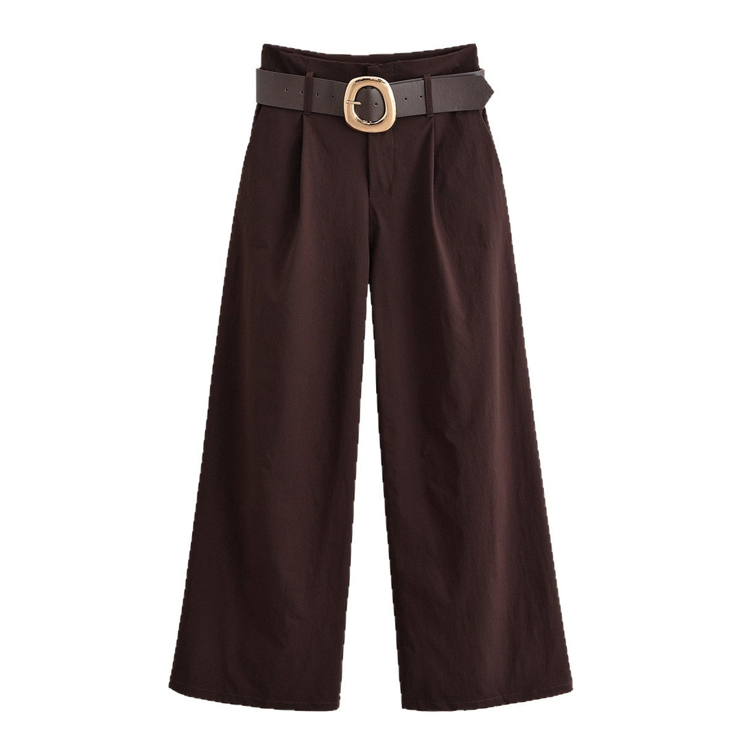 Damen hochtaillierte Culotte-Hose mit weitem Bein, Bundfalten und Statement-Gürtel Shop Nory