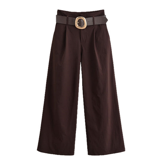 Damen hochtaillierte Culotte-Hose mit weitem Bein, Bundfalten und Statement-Gürtel Shop Nory