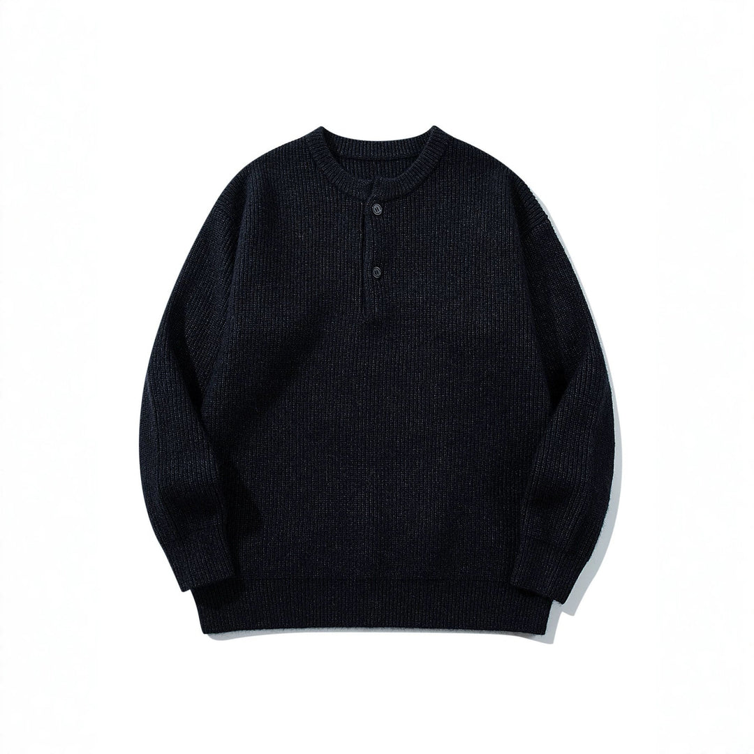 Herren Grobstrick-Henley-Pullover mit halber Knopfleiste und Rippbündchen Shop Nory