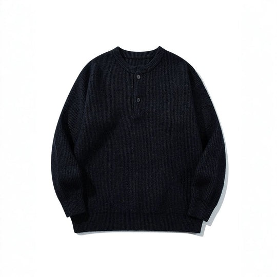 Herren Grobstrick-Henley-Pullover mit halber Knopfleiste und Rippbündchen Shop Nory