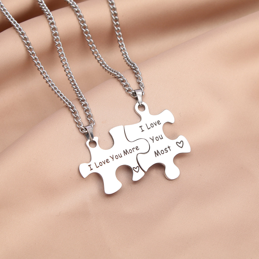 Damen Paar-Halsketten im Puzzle-Design mit gravierten Botschaften Shop Nory
