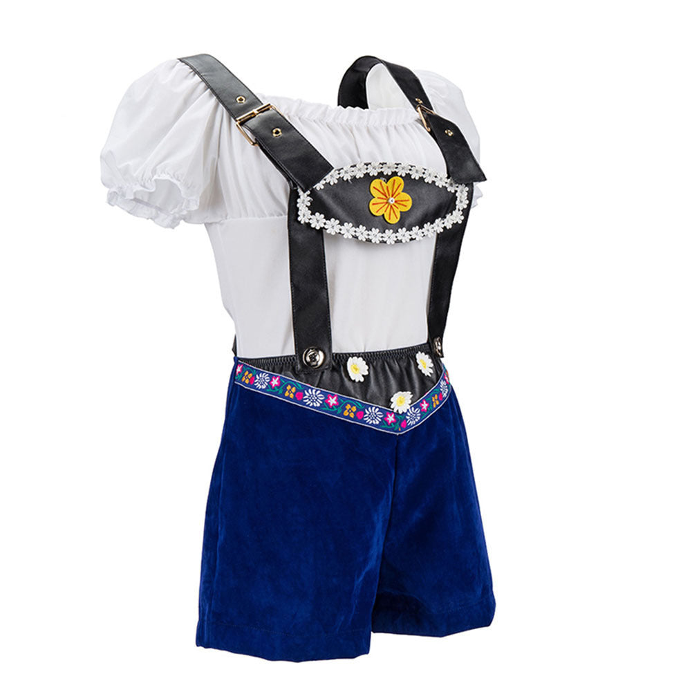 Damen nan verspieltes Latzshorts-Set mit Carmenbluse, verstellbaren Trägern und Blumenapplikation Shop Nory