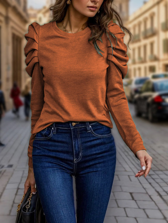 Damen Langarmshirt mit gestuften Raffungen an den Schultern und tailliertem Schnitt Shop Nory