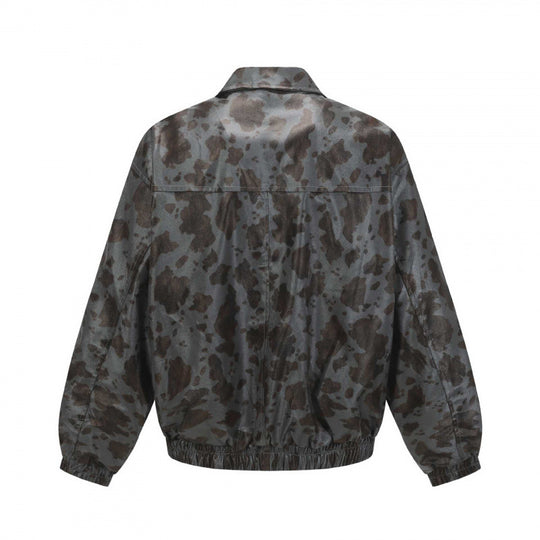 Unisex Kurz geschnittene Boxy-Jacke mit Reißverschluss, elastischem Saum und modernem Animal-Print Shop Nory