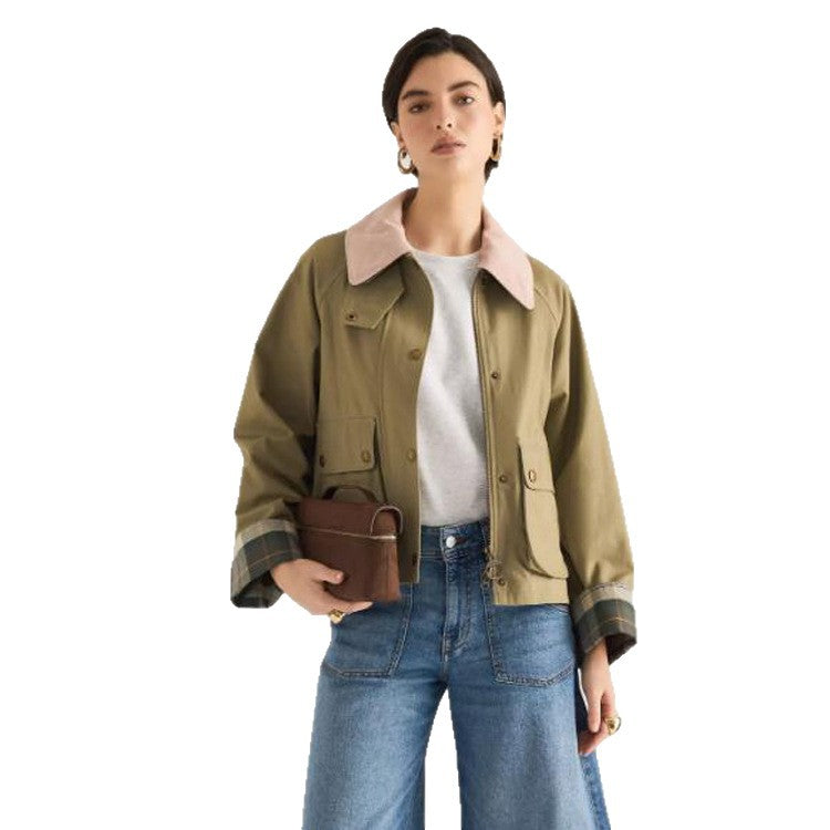 Damen Übergangsjacke mit Cordkragen, Karo-Innenmanschetten und aufgesetzten Taschen Shop Nory