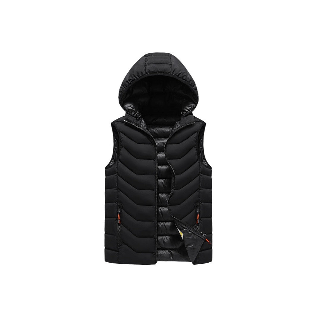 Herren Ärmellose Thermo-Utility‑Weste mit gesteppter Chevron‑Struktur, Kapuze und Zwei‑Wege‑Reißverschluss Shop Nory
