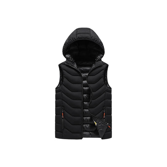 Herren Ärmellose Thermo-Utility‑Weste mit gesteppter Chevron‑Struktur, Kapuze und Zwei‑Wege‑Reißverschluss Shop Nory