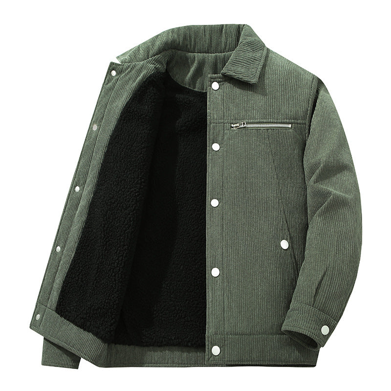 Herren Cord-Truckerjacke mit Reißverschluss-Brusttasche und Druckknopffront Shop Nory