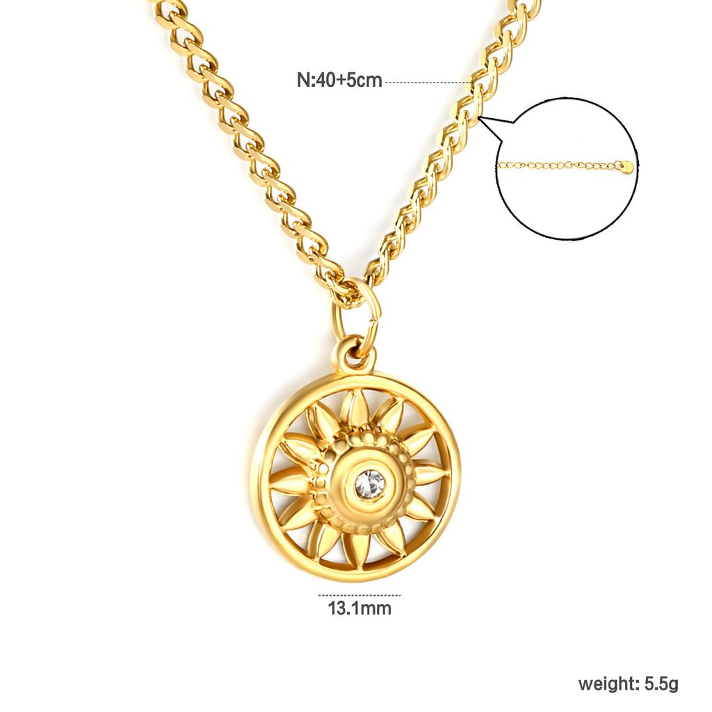 Damen Halskette mit kunstvollem Sonnenmotiv und funkelndem Zirkonia Shop Nory