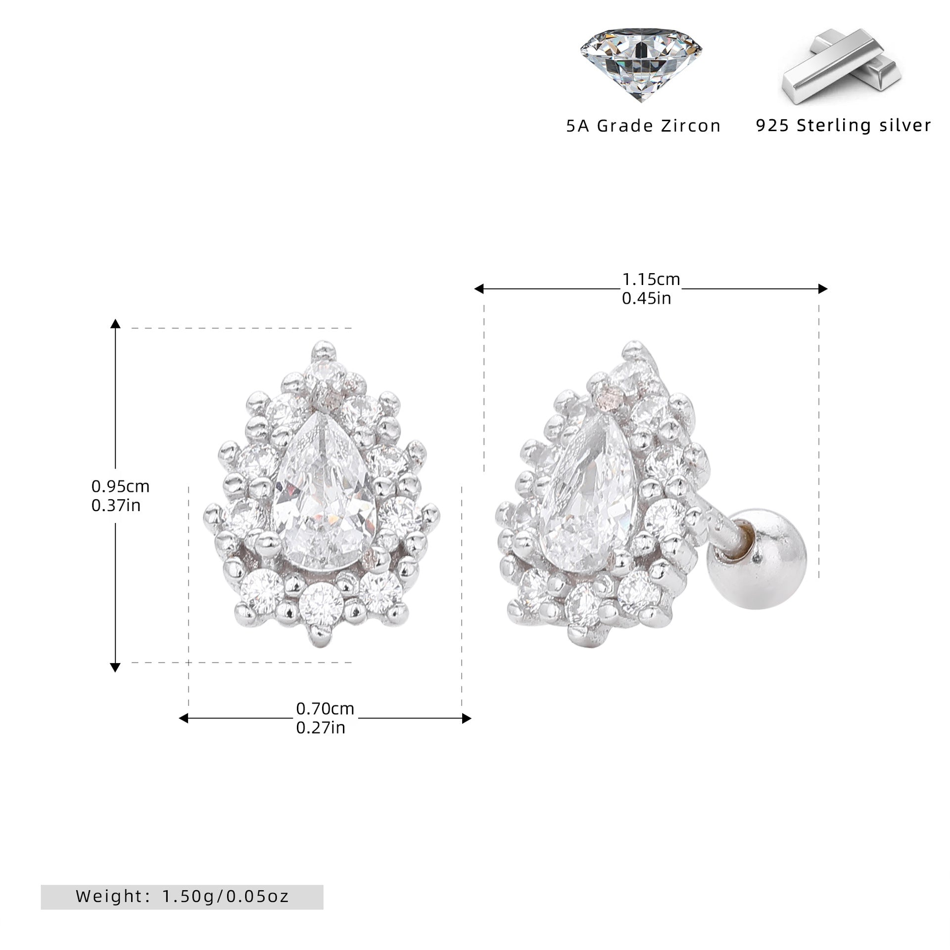 Damen Ohrstecker mit luxuriösen tropfenförmigen Zirkonsteinen und 925 Sterling Silber Shop Nory