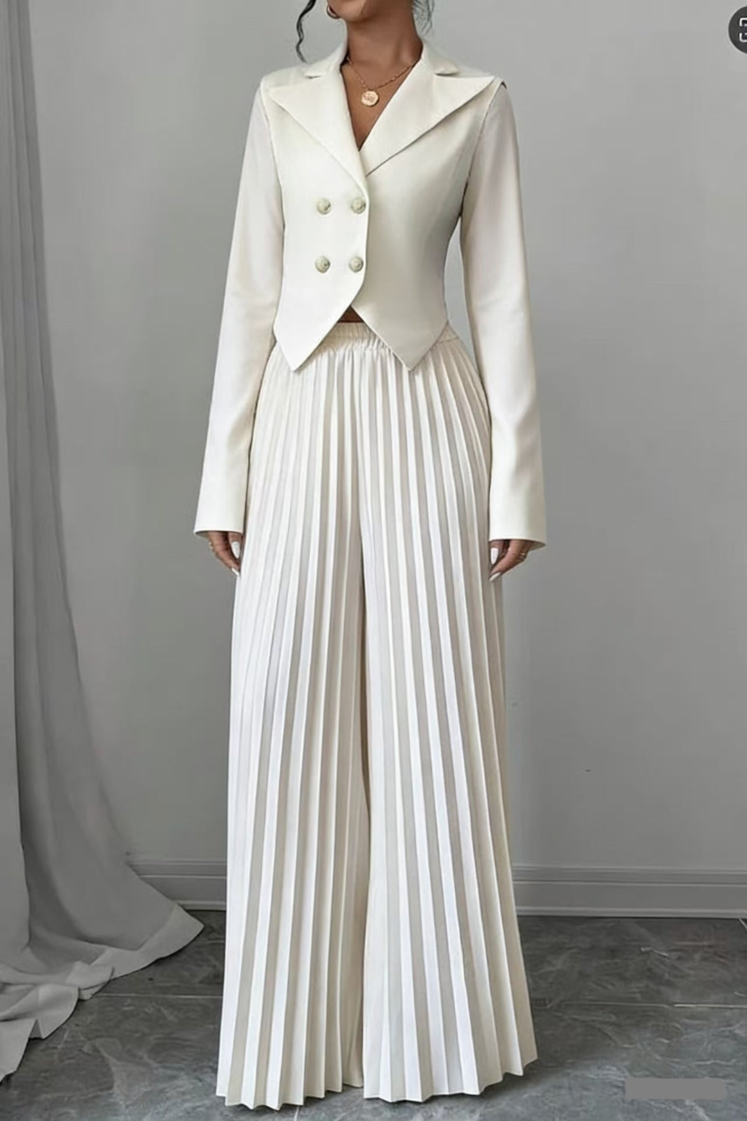 Damen Taillierter Doppelreihiger Blazer und plissierte Palazzo-Hose Shop Nory