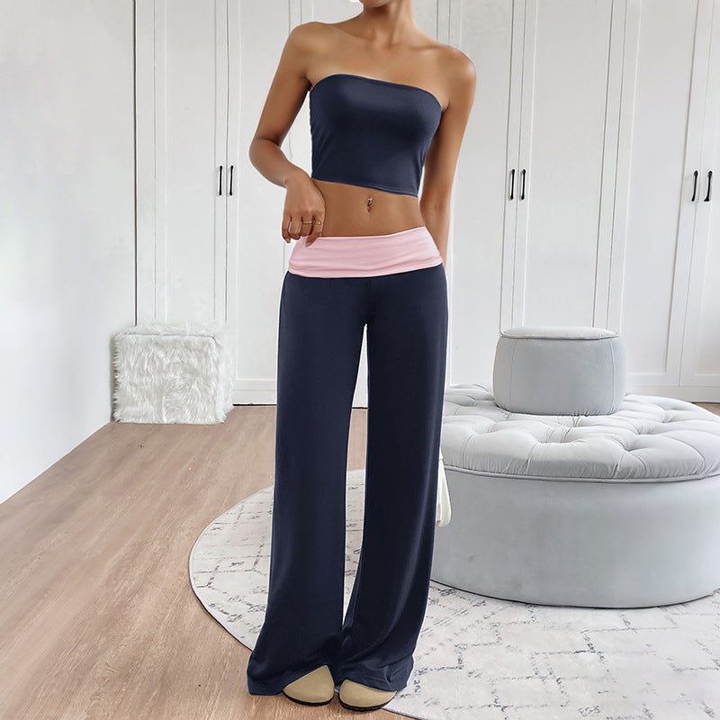 Damen Weite Jersey-Loungehose mit Umschlagbund und weitem Bein Shop Nory
