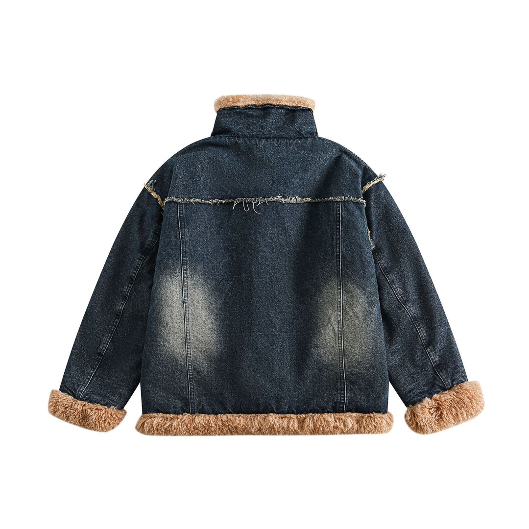 Damen Denim‑Blouson mit Teddyfutter, hohem Schnallenkragen und Used‑Effekt Shop Nory