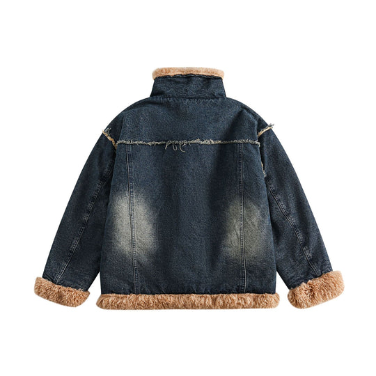 Damen Denim‑Blouson mit Teddyfutter, hohem Schnallenkragen und Used‑Effekt Shop Nory