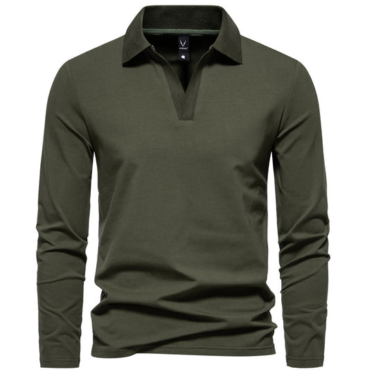 Herren Langarm-Polo mit offenem V-Ausschnitt, feinem Rippenkragen und schmaler Silhouette Shop Nory