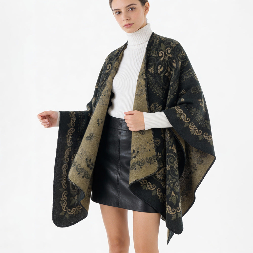 Damen Wendbarer Jacquard-Cape-Überwurf mit ornamentaler Struktur Shop Nory