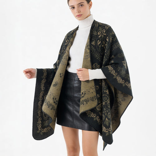 Damen Wendbarer Jacquard-Cape-Überwurf mit ornamentaler Struktur Shop Nory