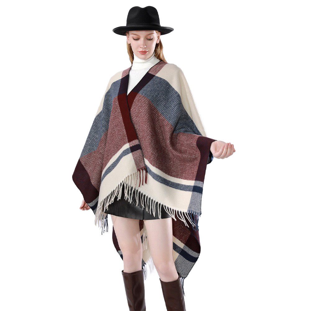 Damen Oversize Wollmix-Überwurf mit V-Ausschnitt und Fransen Shop Nory