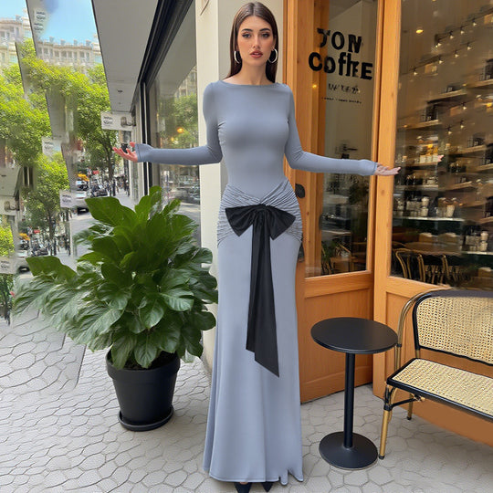 Damen Enganliegendes Maxikleid mit geraffter Hüftpartie und dekorativer Schleife Shop Nory