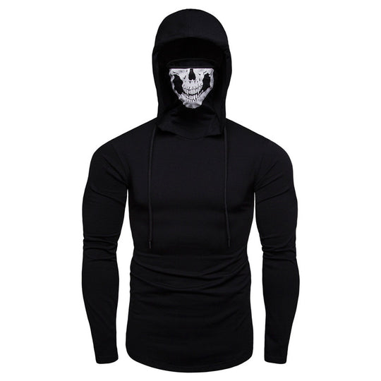 Herren Slim-Fit Kapuzenpullover mit integrierter Totenkopf-Gesichtsmaske Shop Nory