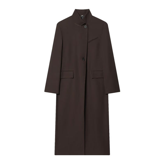 Damen Langer Mantel mit Mandarin-Kragen, minimalistischer Silhouette und verdeckter Knopfleiste Shop Nory