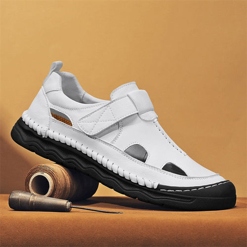 Damen Bequeme Leder-Sandalen mit verstellbarem Riemen und rutschfester Sohle