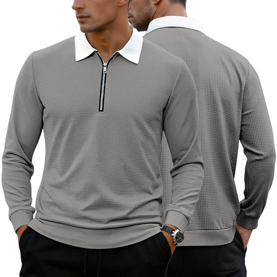Herren Elegantes Waffelstruktur-Poloshirt mit Halbzip und Kontrastkragen Shop Nory