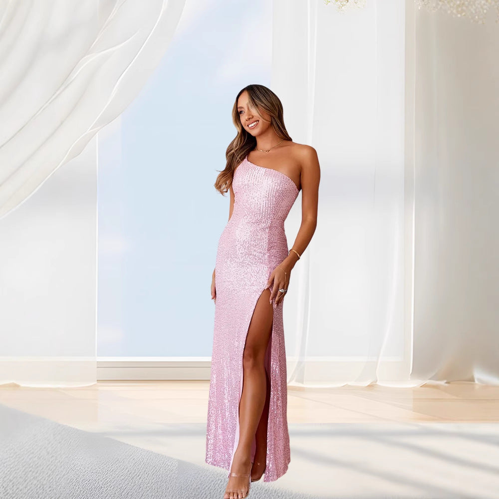 Damen Glamouröses Pailletten Abendkleid mit hohem Schlitz