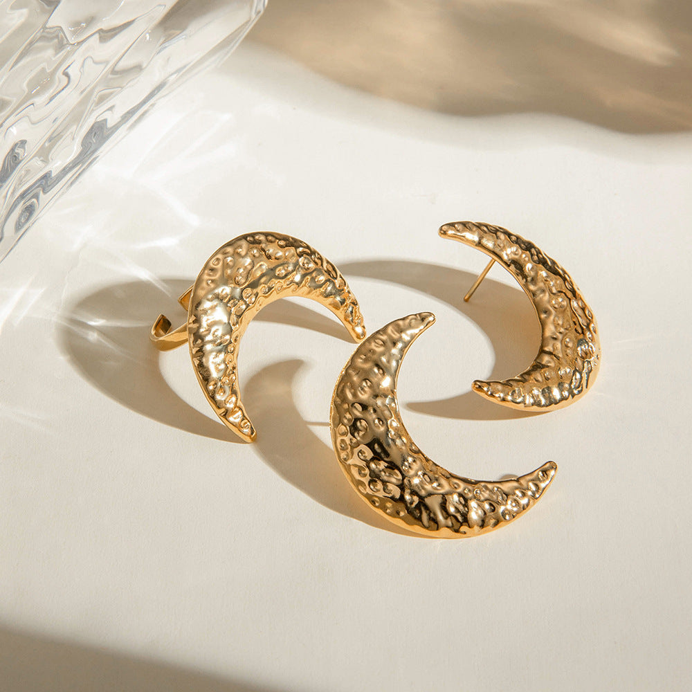 Damen Offener Ring mit strukturiertem Monddesign aus hypoallergenem Edelstahl Shop Nory