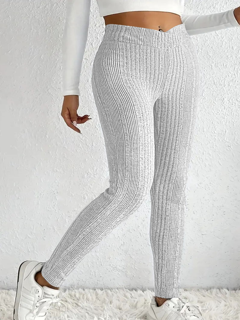 Damen Hochtaillierte Gerippte Feinstrick-Leggings mit Formbund und Stretchkompression Shop Nory