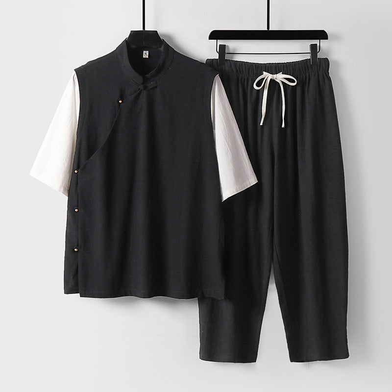 Herren Asymmetrisches Kimono-Loungewear-Set mit Stehkragen und Kordelhose Shop Nory
