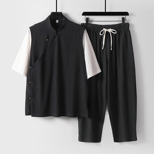Herren Asymmetrisches Kimono-Loungewear-Set mit Stehkragen und Kordelhose Shop Nory