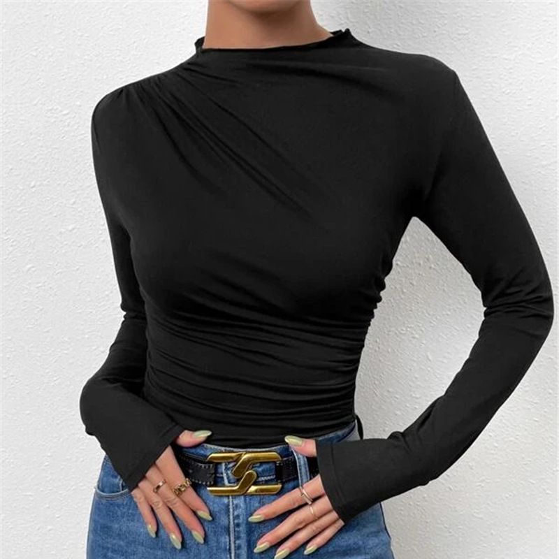 Damen Figurbetontes Langarmshirt mit Seitlicher Raffung und Drapée-Detail Shop Nory