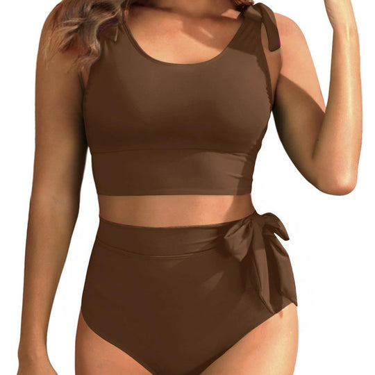 Damen Hochtailliertes Bikini-Set mit knotenverziertem Oberteil