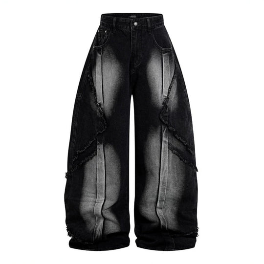 Damen Hochtaillierte weite Baggy-Jeans mit ausgefransten Lagenpanelen und Used-Look Shop Nory
