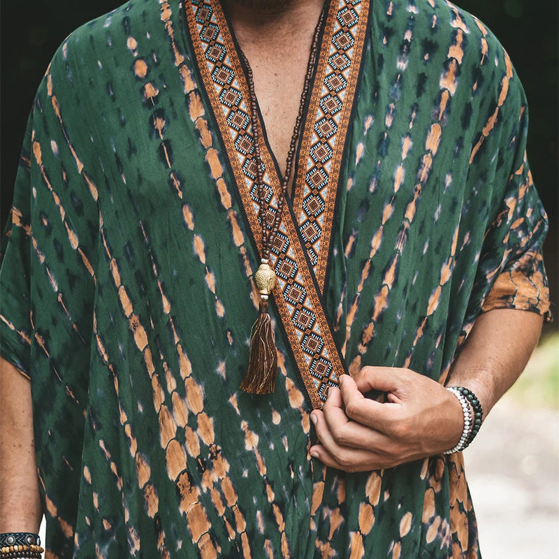 Herren Langer Batik-Kimono aus leichter Viskose mit Ornamentbesatz Shop Nory
