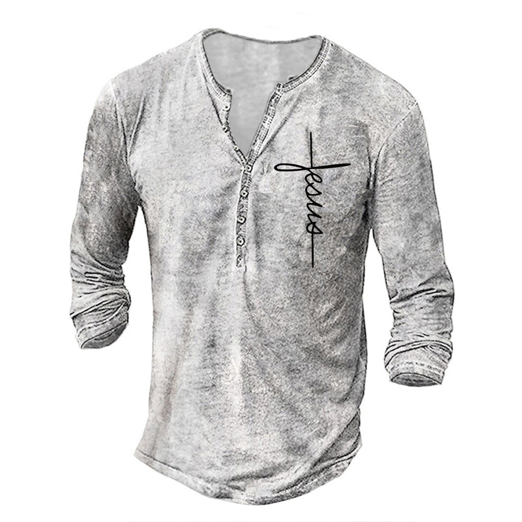 Herren Langarm Henley-Shirt mit kreativem Grafikdruck